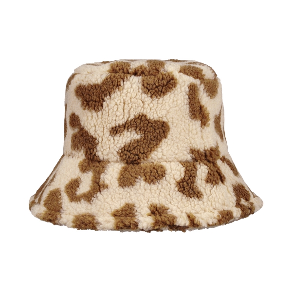Damen Winterhut Frühlingshut Bucket Hat Teddy Leopardenmuster Beige Neu