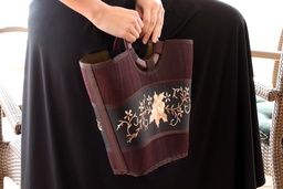 [179] Shopper Damentasche Tasche Natur Handtasche Korb Bambus Bambusschienen Stickerei