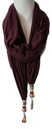 [2] Damen Schal mit Schmuck-Stein Halstuch Braun-Lila